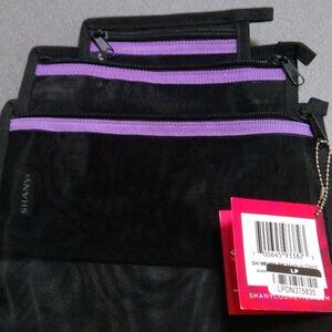 BRAND NEW Set of (3) MESH Black Zipper Cosmetic Storage Travel Bags